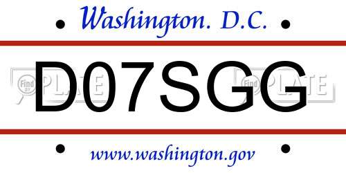 D07SGG District Of Columbia License Plate