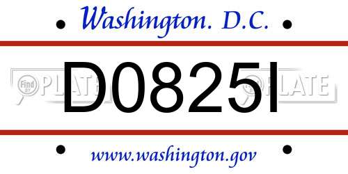 D0825I District Of Columbia License Plate