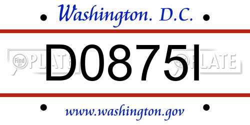 D0875I District Of Columbia License Plate