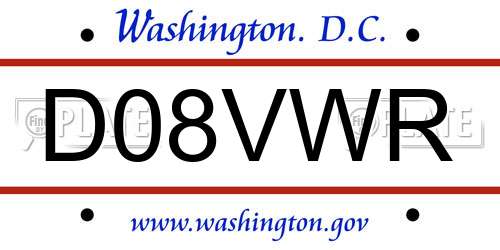 D08VWR District Of Columbia License Plate