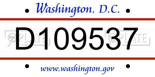D109537 District Of Columbia License Plate