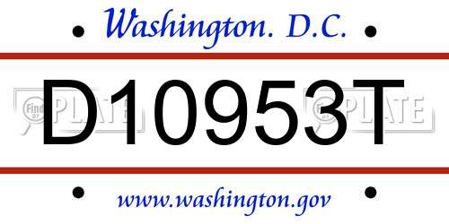 D10953T District Of Columbia License Plate