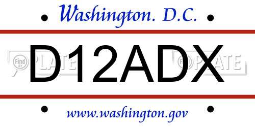D12ADX District Of Columbia License Plate