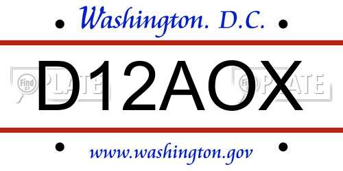 D12AOX District Of Columbia License Plate