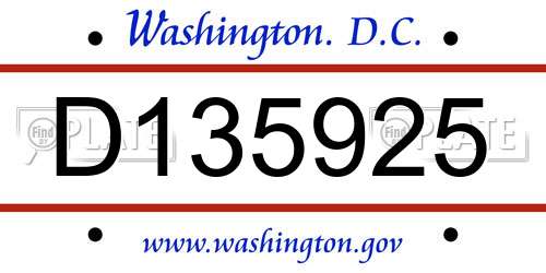 D135925 District Of Columbia License Plate