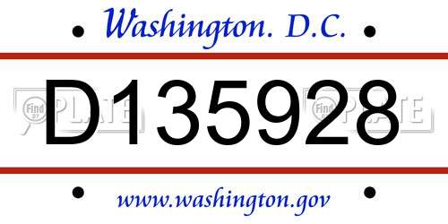 D135928 District Of Columbia License Plate