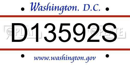 D13592S District Of Columbia License Plate