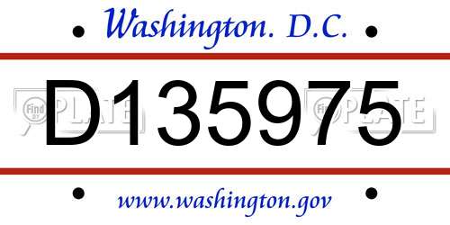 D135975 District Of Columbia License Plate