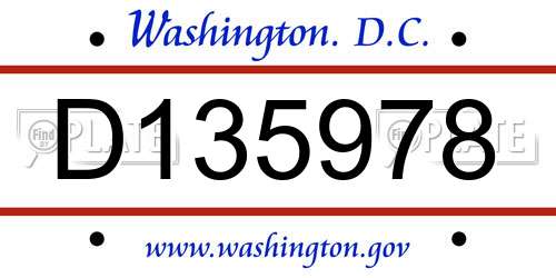 D135978 District Of Columbia License Plate