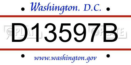 D13597B District Of Columbia License Plate