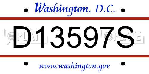 D13597S District Of Columbia License Plate