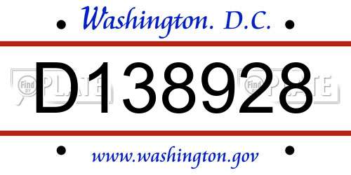 D138928 District Of Columbia License Plate