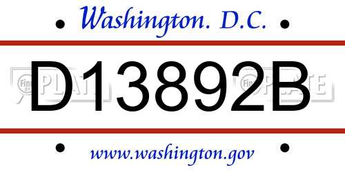 D13892B District Of Columbia License Plate