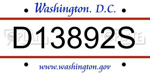 D13892S District Of Columbia License Plate