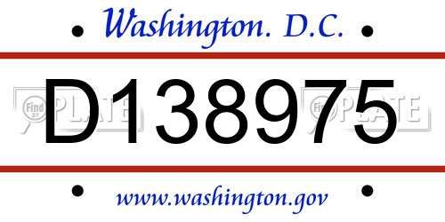 D138975 District Of Columbia License Plate