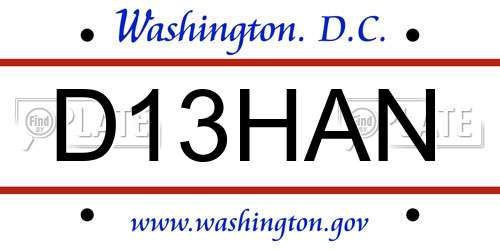 D13HAN District Of Columbia License Plate