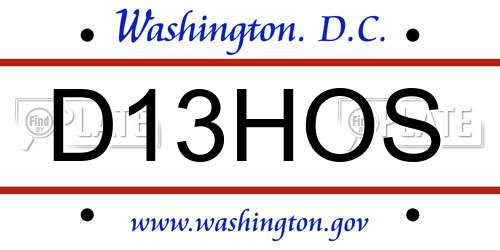 D13HOS District Of Columbia License Plate