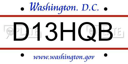 D13HQB District Of Columbia License Plate