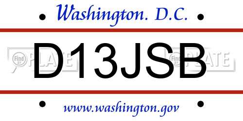 D13JSB District Of Columbia License Plate