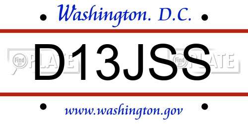 D13JSS District Of Columbia License Plate