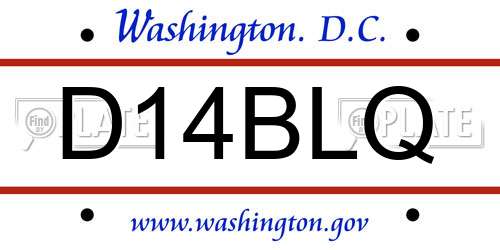 D14BLQ District Of Columbia License Plate