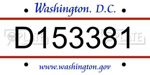 D153381 District Of Columbia License Plate