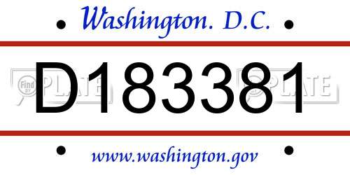D183381 District Of Columbia License Plate