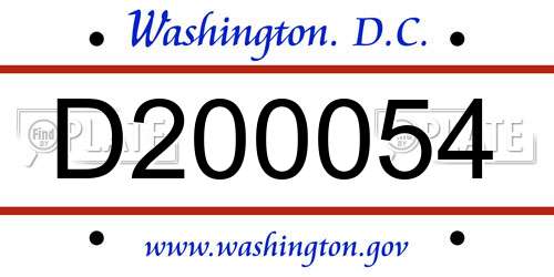 D200054 District Of Columbia License Plate