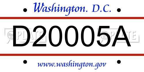 D20005A District Of Columbia License Plate