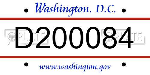 D200084 District Of Columbia License Plate