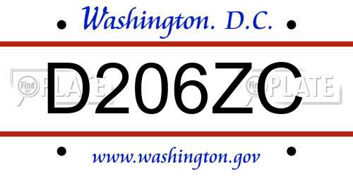 D206ZC District Of Columbia License Plate