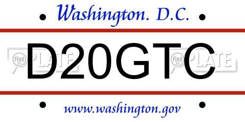 D20GTC District Of Columbia License Plate