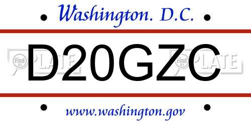D20GZC District Of Columbia License Plate