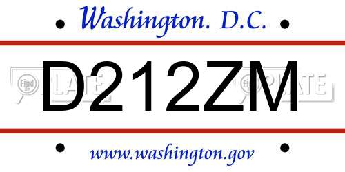 D212ZM District Of Columbia License Plate