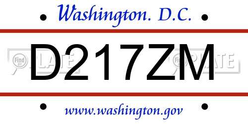 D217ZM District Of Columbia License Plate