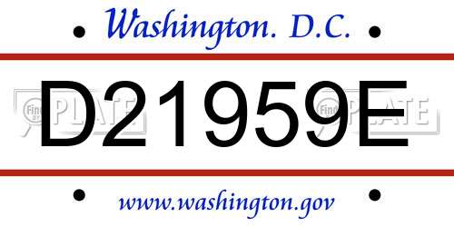 D21959E District Of Columbia License Plate