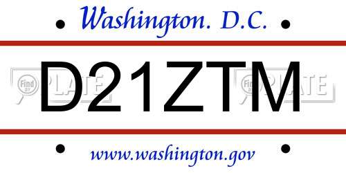 D21ZTM District Of Columbia License Plate