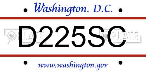 D225SC District Of Columbia License Plate
