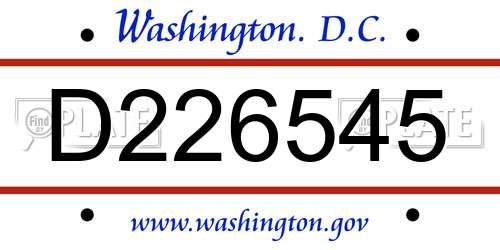 D226545 District Of Columbia License Plate