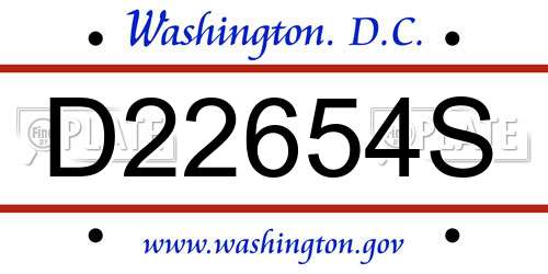 D22654S District Of Columbia License Plate