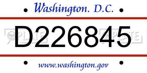 D226845 District Of Columbia License Plate