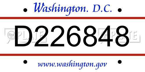 D226848 District Of Columbia License Plate