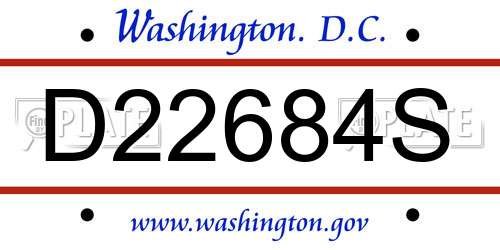 D22684S District Of Columbia License Plate