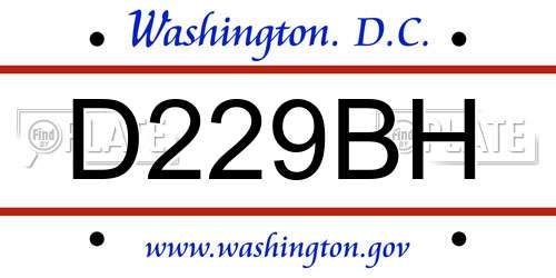 D229BH District Of Columbia License Plate