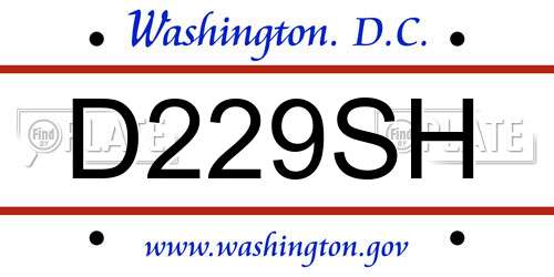 D229SH District Of Columbia License Plate
