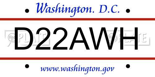 D22AWH District Of Columbia License Plate