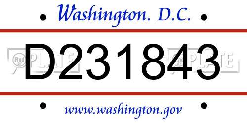 D231843 District Of Columbia License Plate