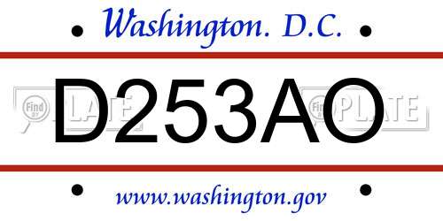 D253AO District Of Columbia License Plate