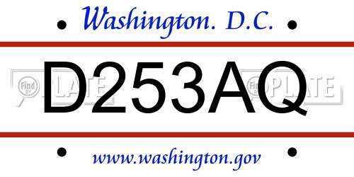 D253AQ District Of Columbia License Plate