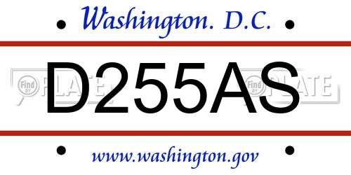D255AS District Of Columbia License Plate